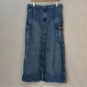Ralph Lauren Polo Jeans Denim Cargo Maxi Skirt Size 12